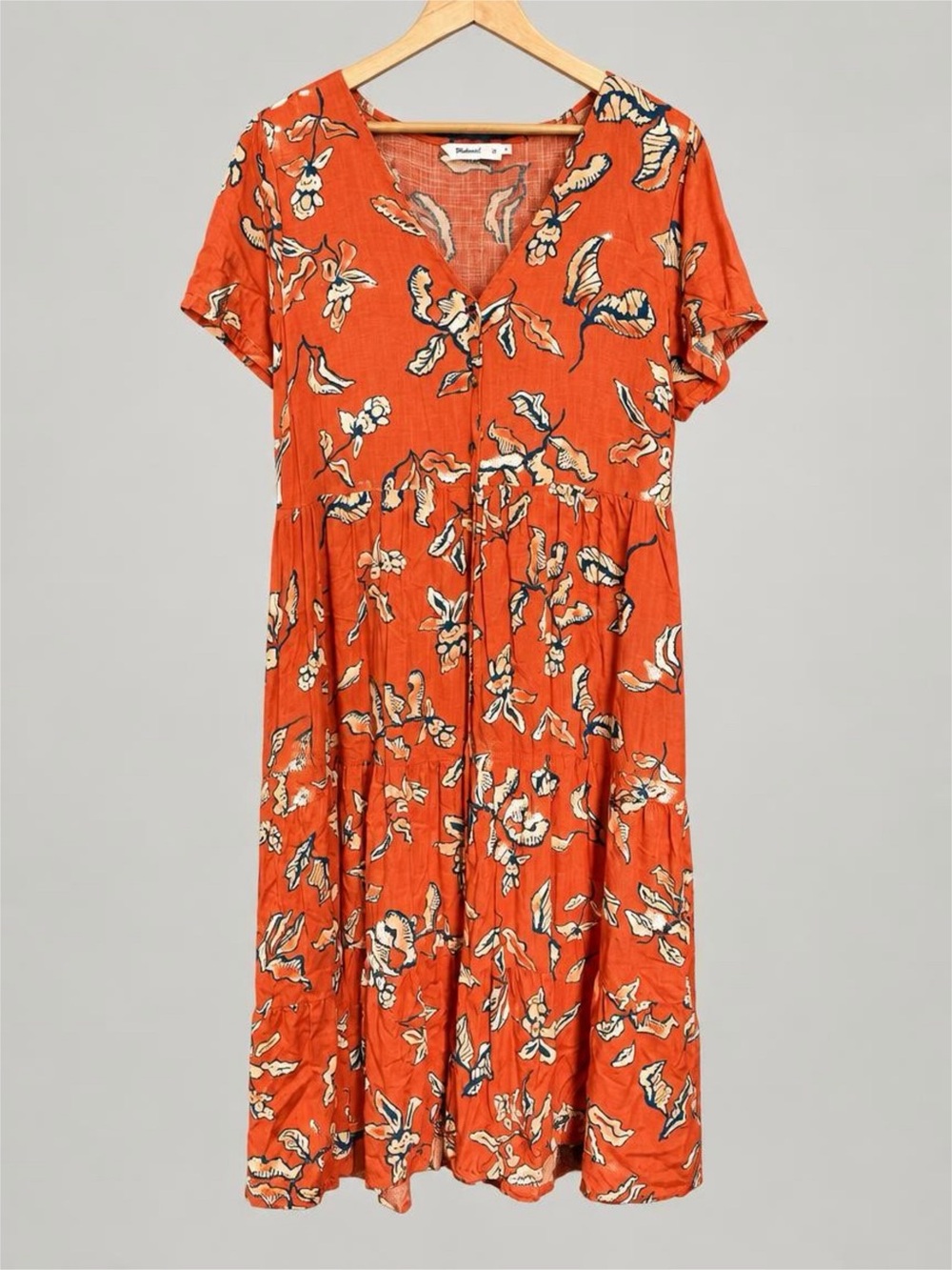 Sonoma Vibrant Orange Floral Fall Midi Dress - XL